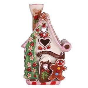 Blue Sky Clayworks 928035 Christmas Gingerbread Candle Tea Light House, 8-inch